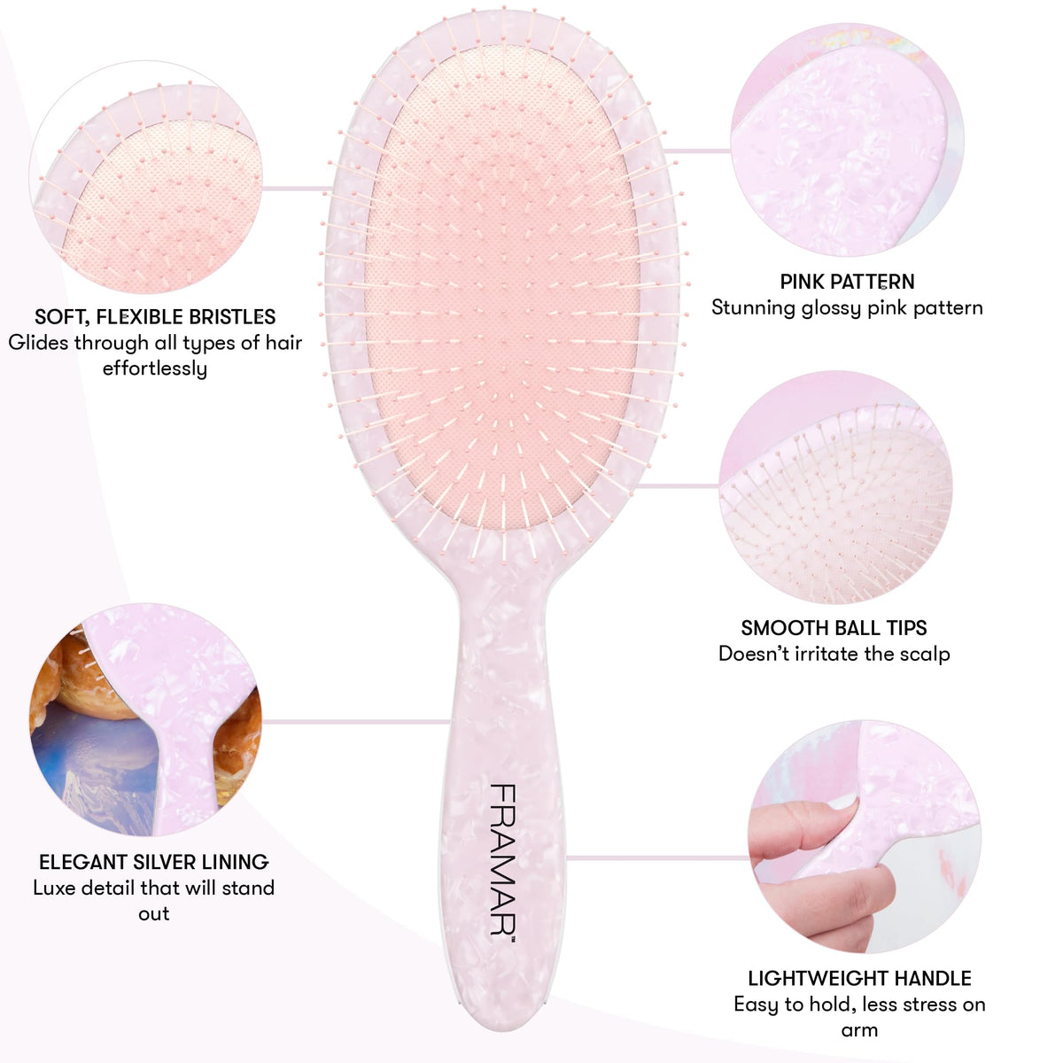 FRAMAR Iridescent Wet Hair Brush in lifestyle setting