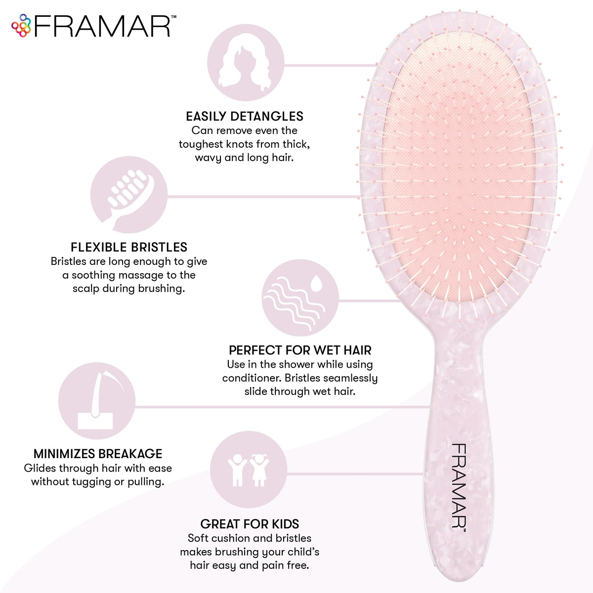 FRAMAR Iridescent Wet Hair Brush showing iridescent colour