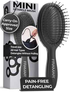 FRAMAR Mini Hair Brush Detangler front view in matte black