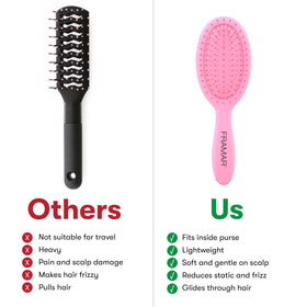 FRAMAR Mini Hair Brush Detangler in a gym bag