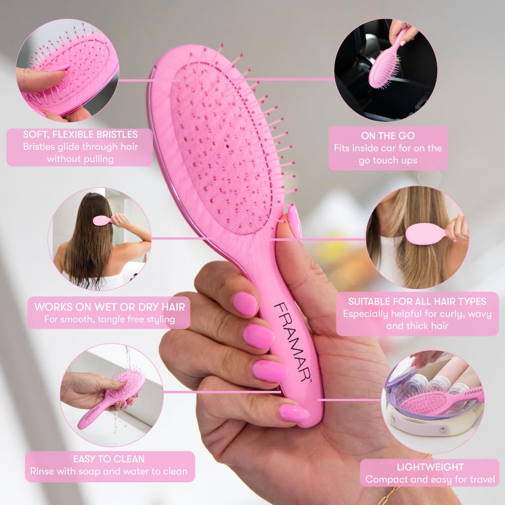 FRAMAR Mini Hair Brush Detangler side view showing bristles