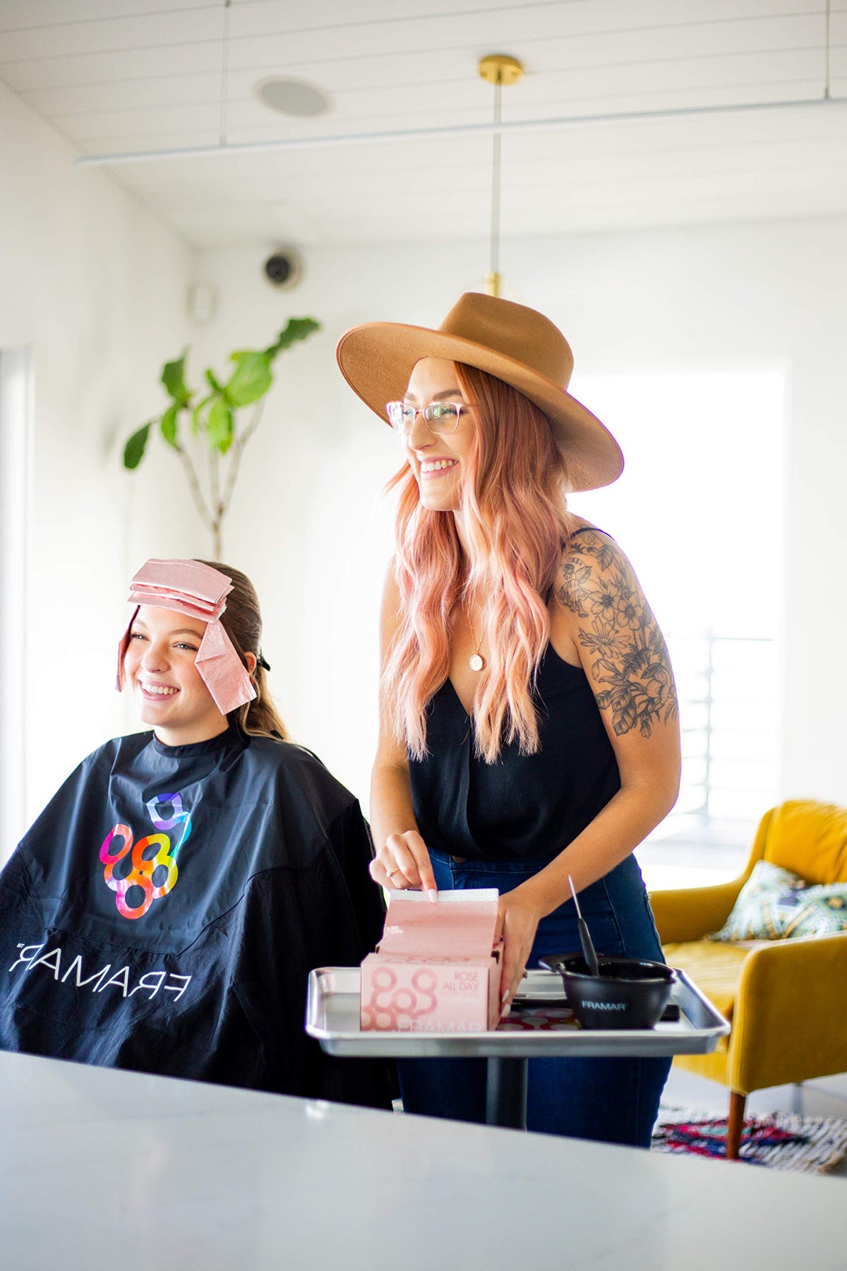 FRAMAR Rosé Hair Foils displayed with other hair tools