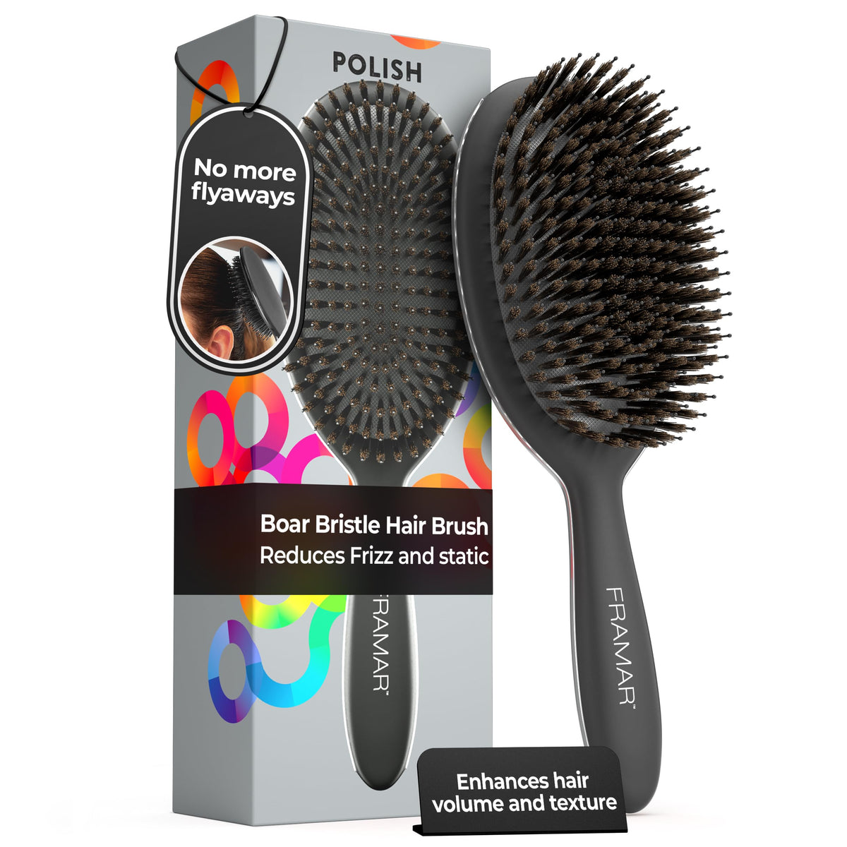 FRAMAR Soft Boar Bristle Hair Brush front view
