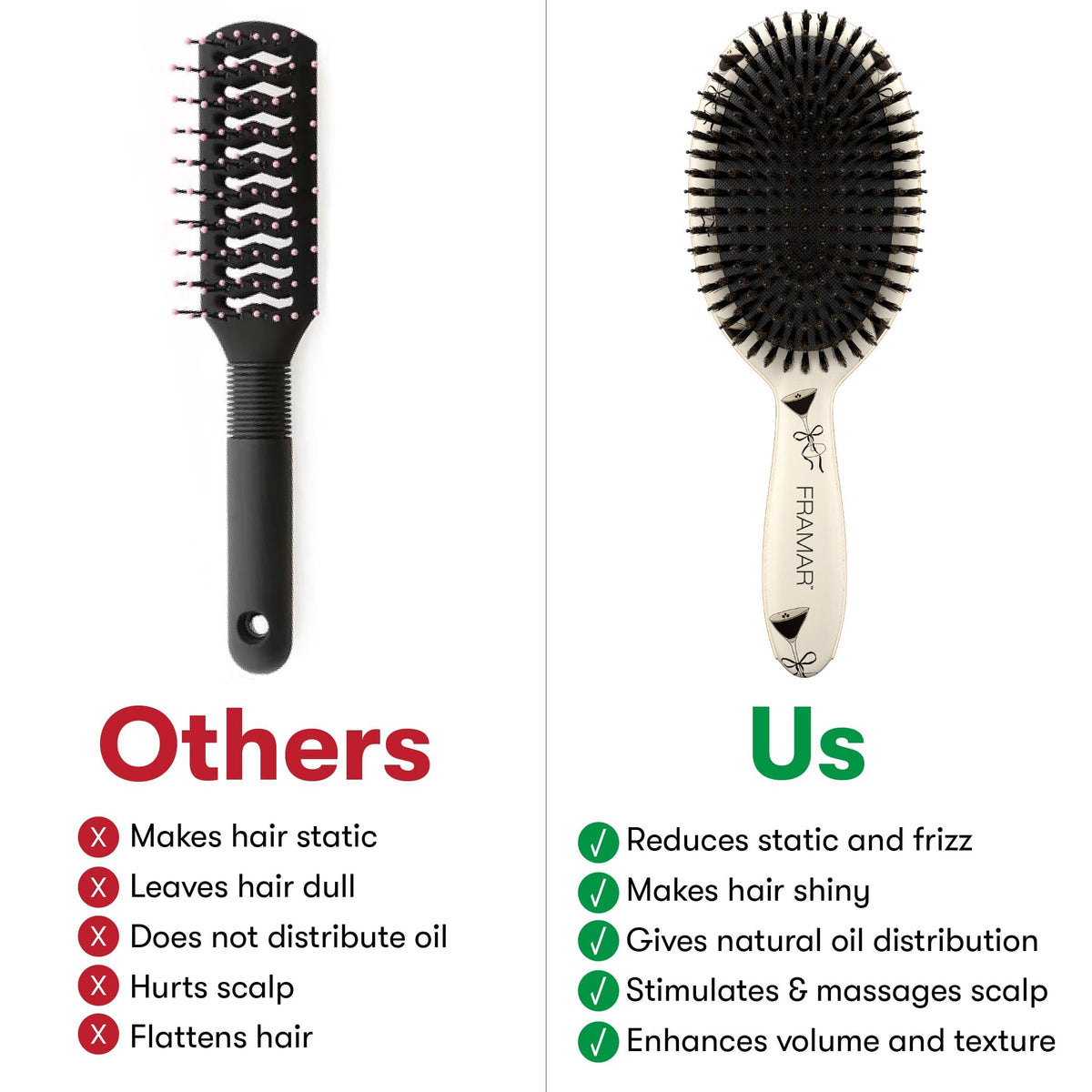 FRAMAR Soft Boar Bristle Hair Brush in hand