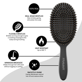 FRAMAR Soft Boar Bristle Hair Brush in use on hair