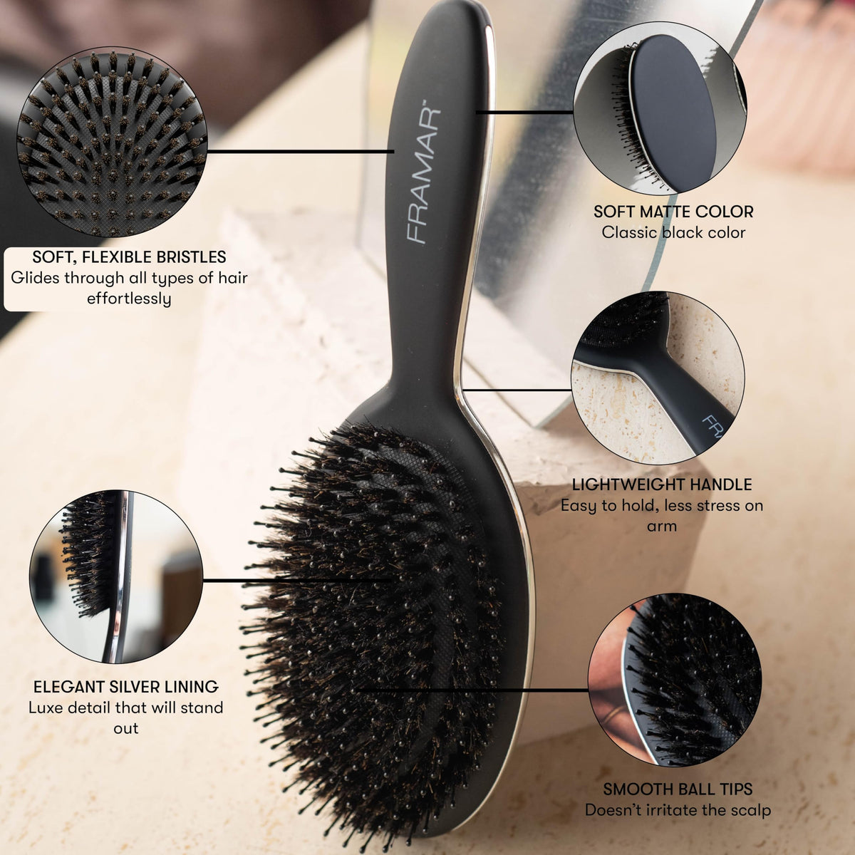 FRAMAR Soft Boar Bristle Hair Brush side view