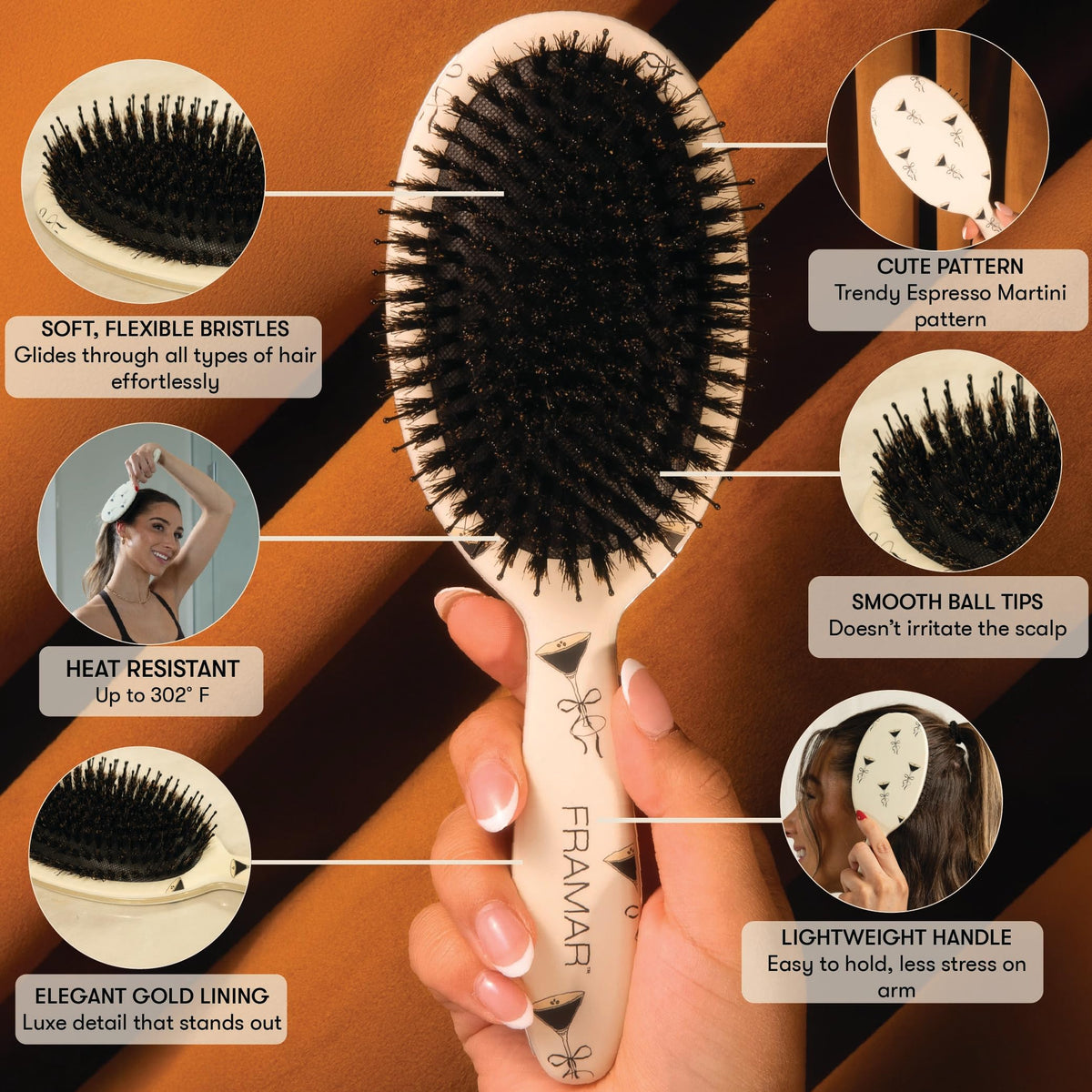 FRAMAR Soft Boar Bristle Hair Brush side view