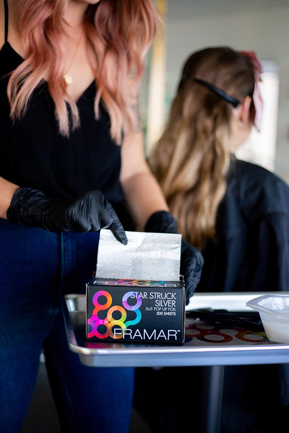 FRAMAR Star Struck Silver Hair Foil on a salon workstation