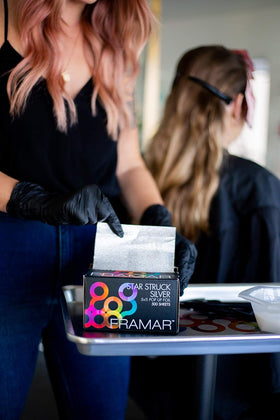 FRAMAR Star Struck Silver Hair Foil on a salon workstation