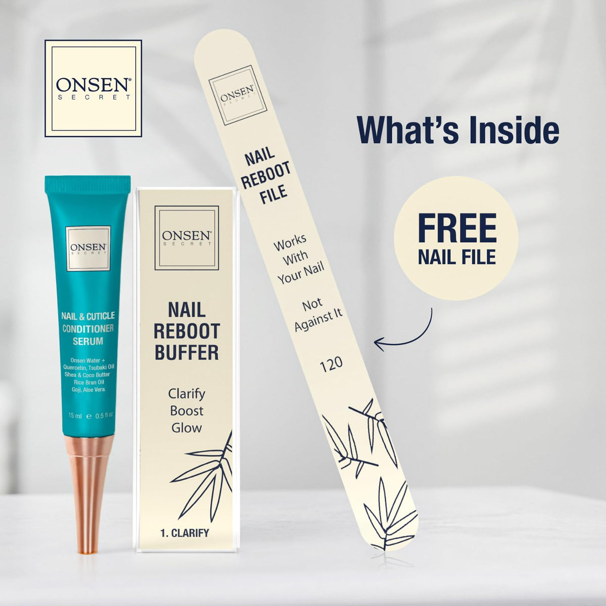 Free professional nail file included in ONSEN Nail Care Kit