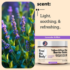 Free the Body Tallow and Rose Hip Barrier Balm on a wooden surface