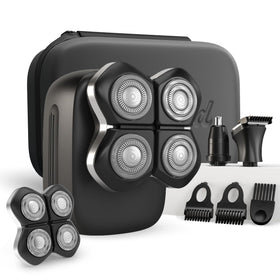 Freebird Electric Head & Body Hair Shaver front view with attachments