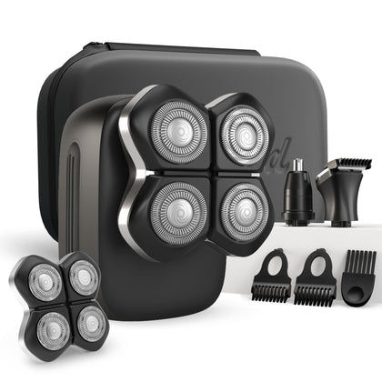Freebird Electric Head & Body Hair Shaver front view with attachments