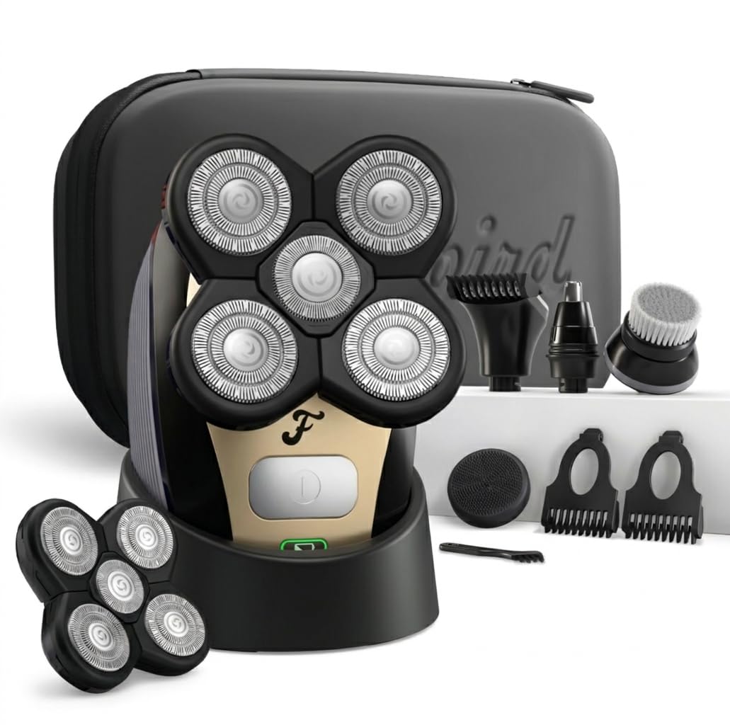 Freebird Electric Head & Body Hair Shaver with five attachments and USB charging cable