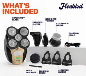 Freebird shaver with five-blade rotary shaving head detail