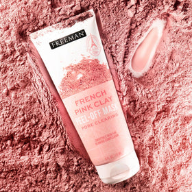 Freeman French Pink Clay Peel-Off Face Mask on bathroom counter