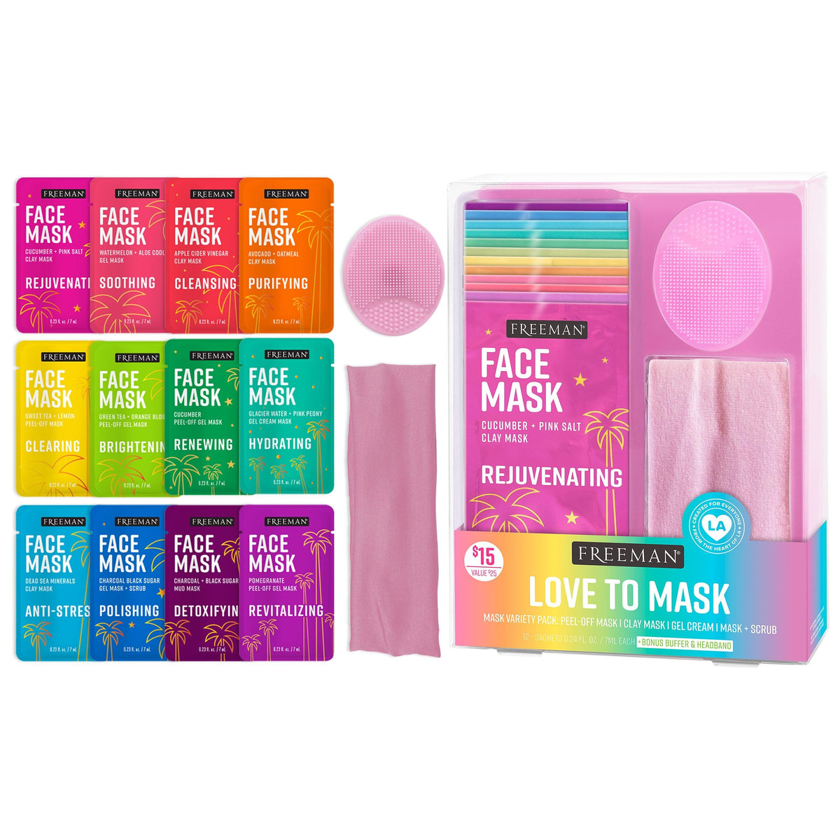 Freeman Love To Mask Variety Pack 14 Piece set including masks and headband