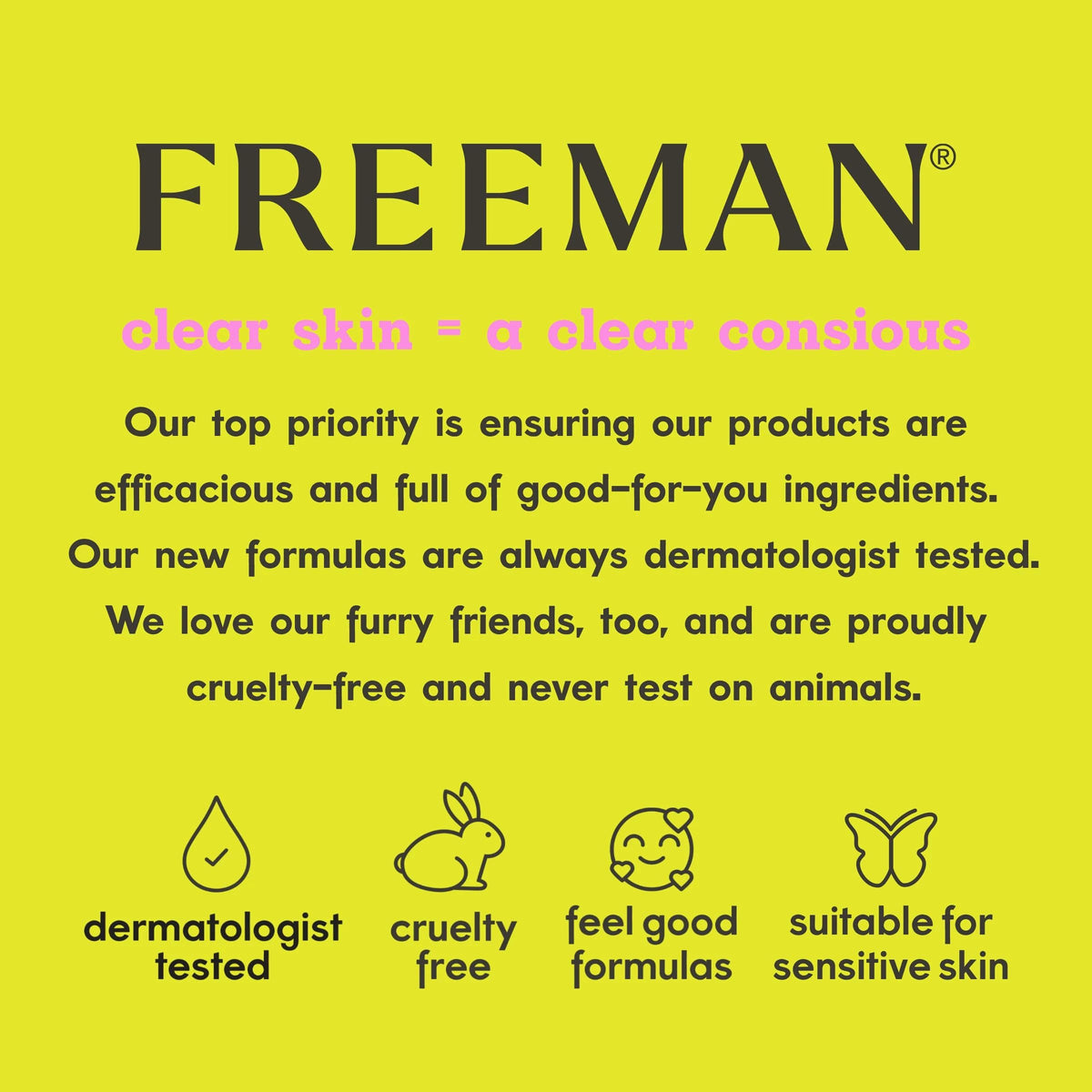 Freeman skincare set displayed with ingredients like charcoal and cucumber