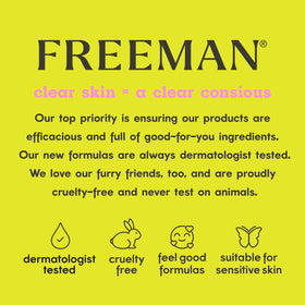 Freeman skincare set displayed with ingredients like charcoal and cucumber