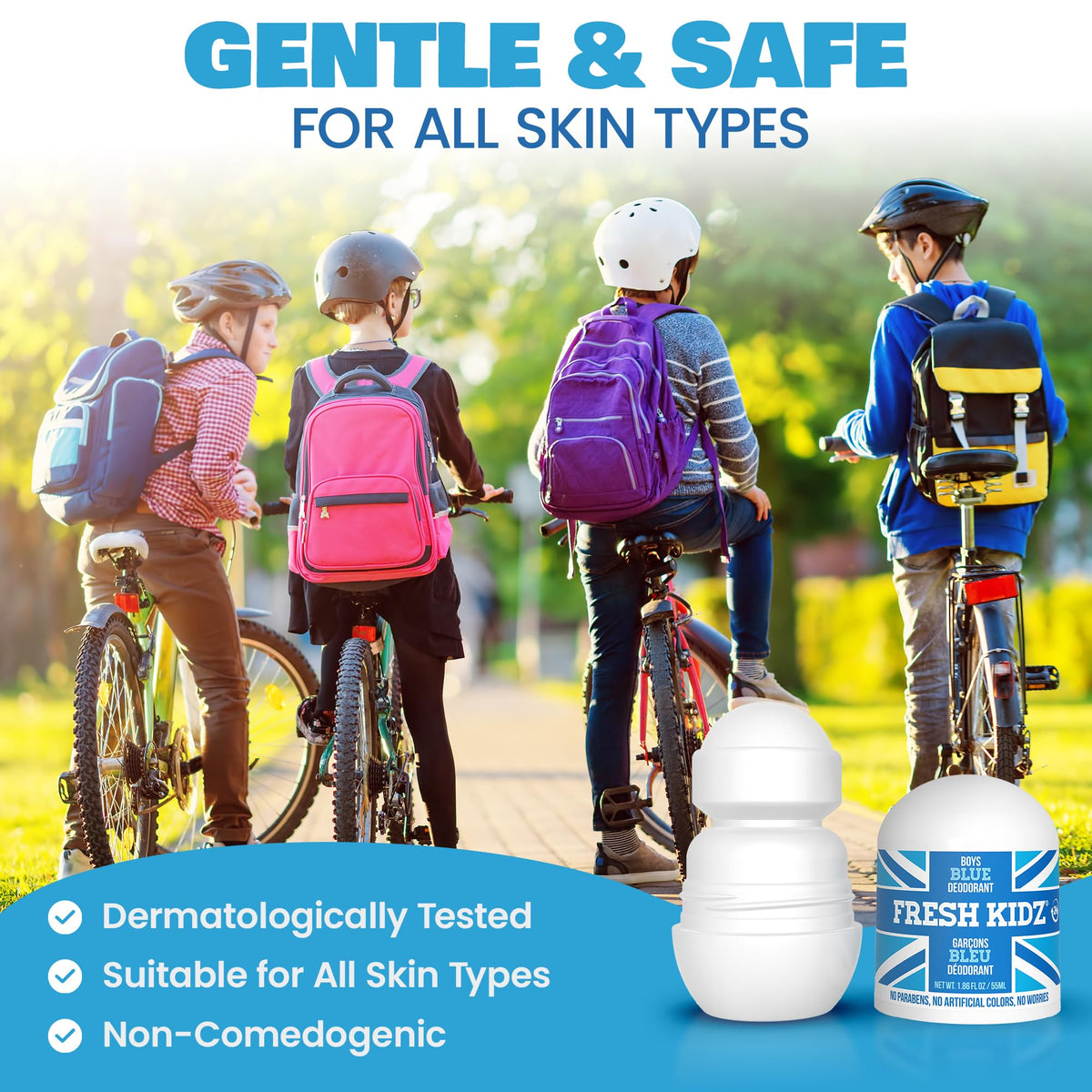 Fresh Kidz Blue Roll-On Deodorant close-up of roll-on tip