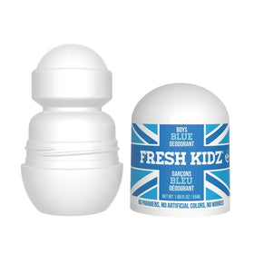 Fresh Kidz Blue Roll-On Deodorant on a school desk