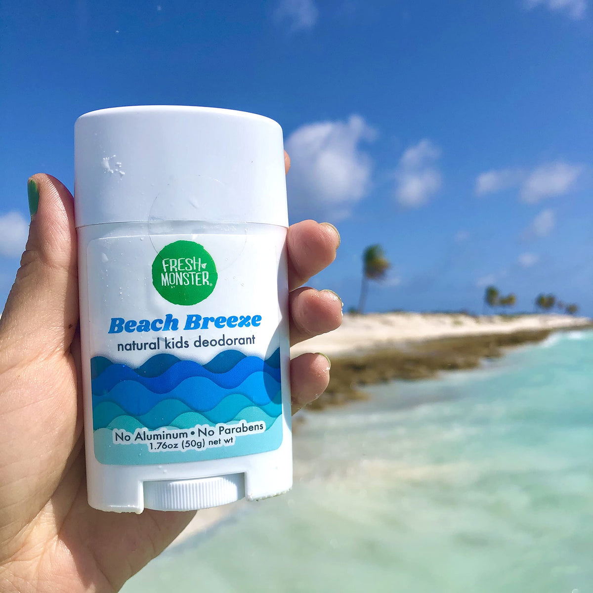 Fresh Monster Kids Deodorant Beach Breeze on a bathroom shelf