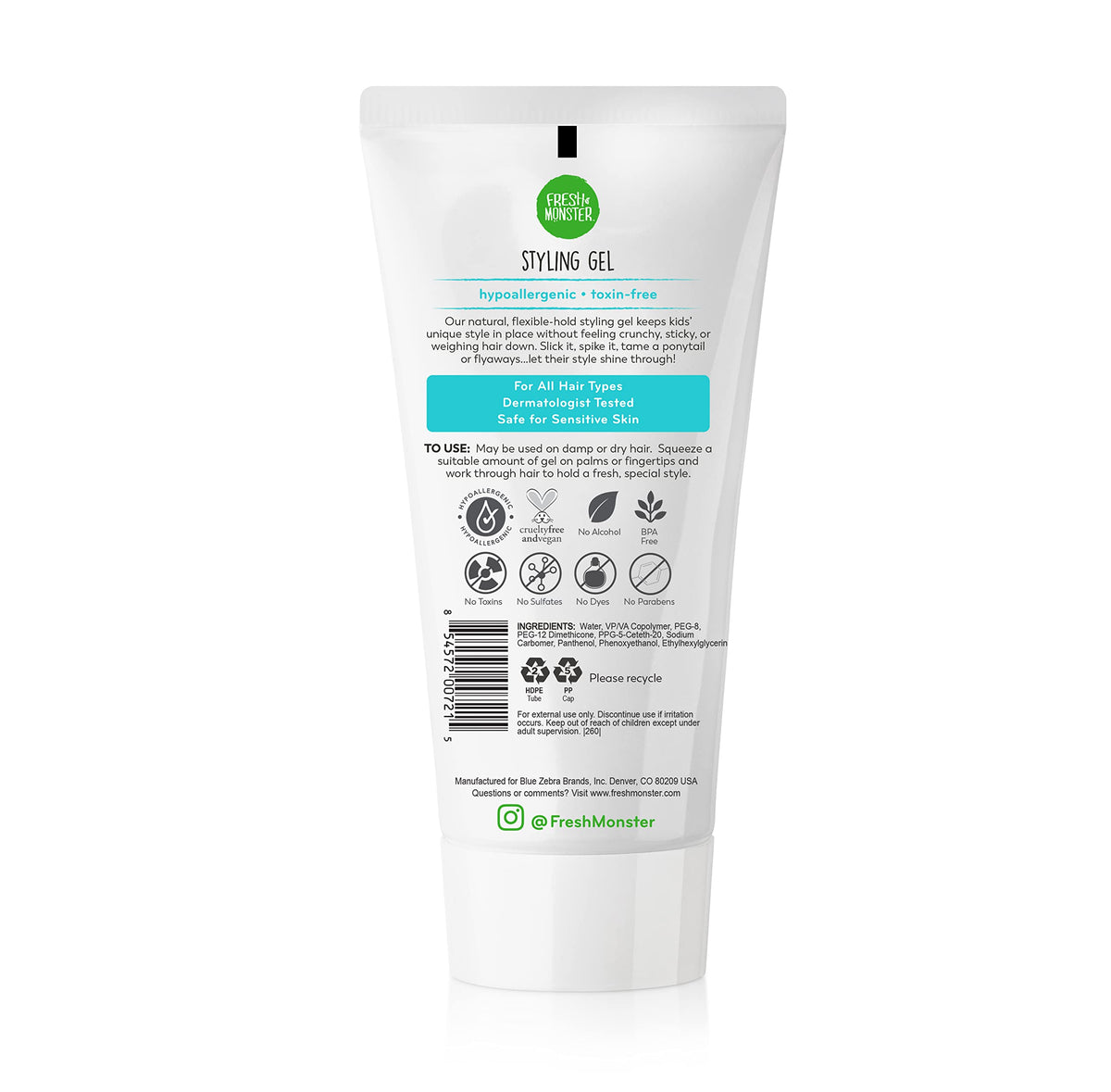 Fresh Monster Kids Hair Gel tube side view