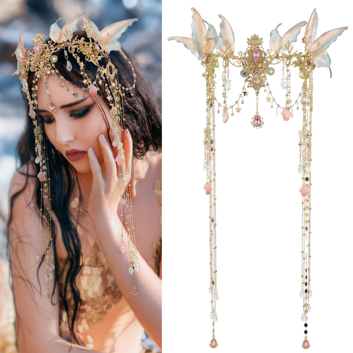 FRESHME Fairy Crown with pink butterfly wings and tassel