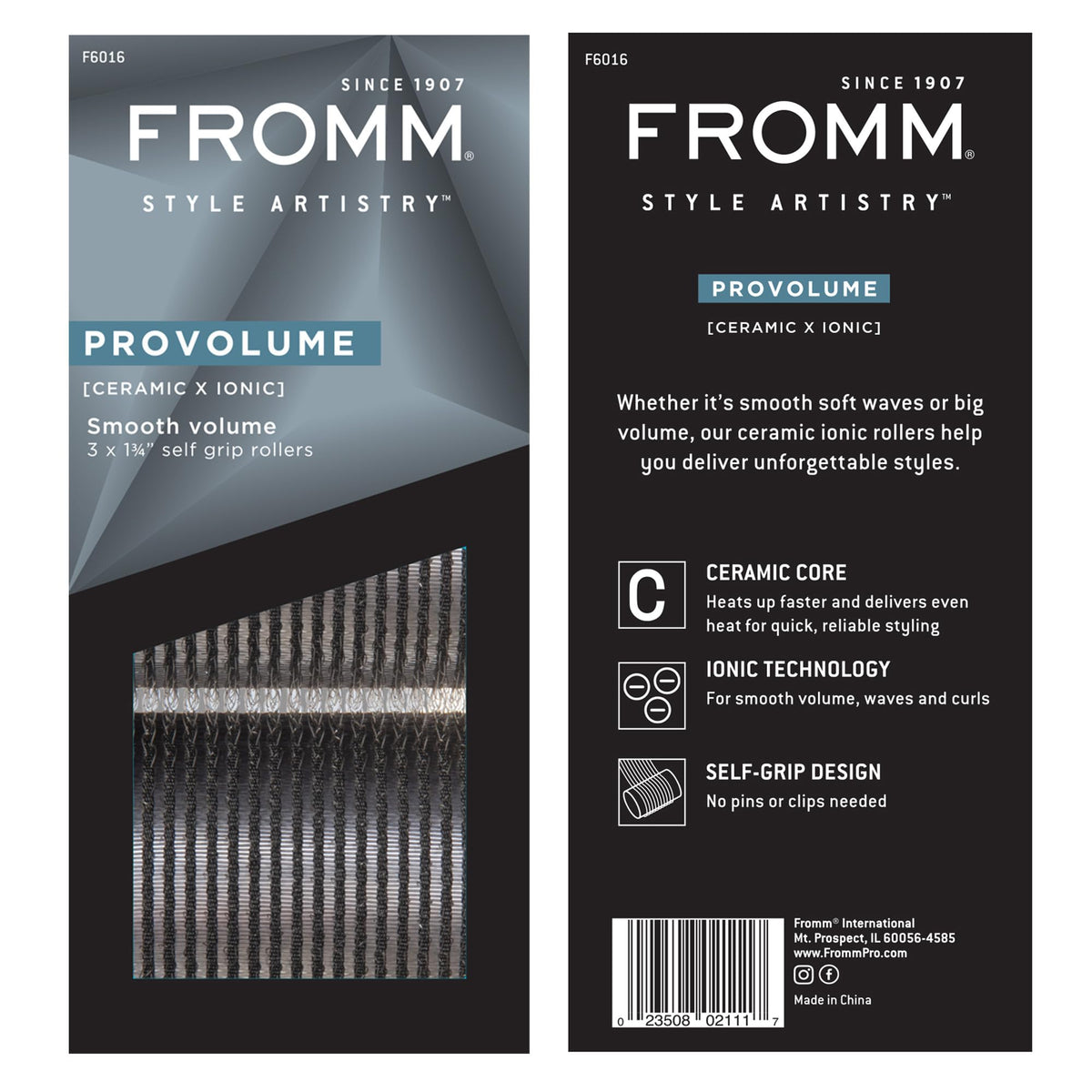 Fromm ProVolume Hair Rollers displayed on a vanity