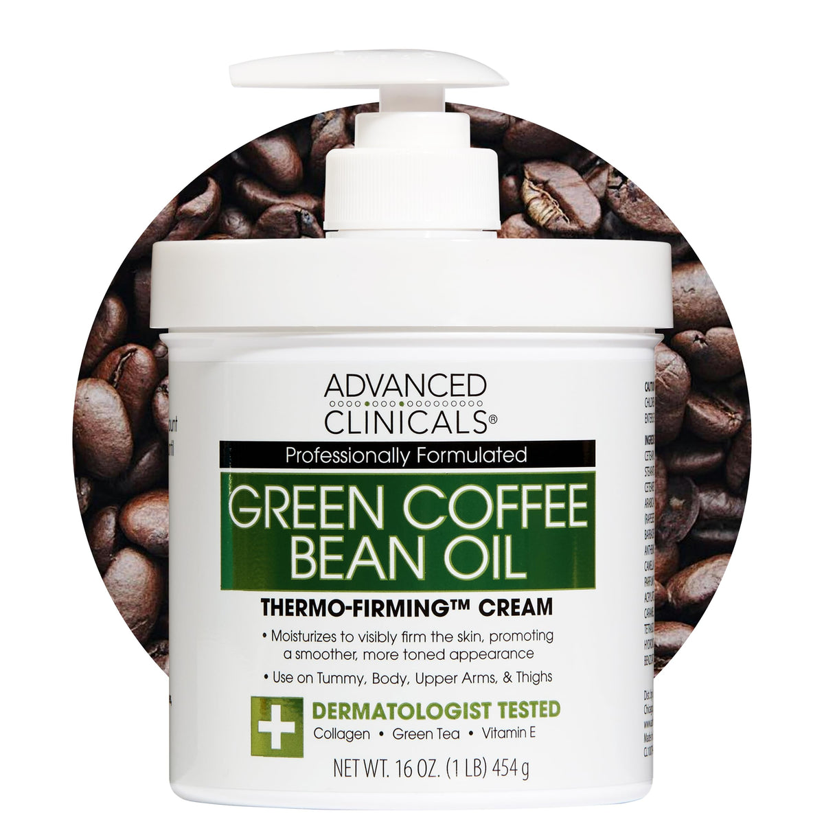 Front view of Advanced Clinicals Green Coffee Bean Firming Body Lotion 16 oz