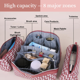 Front view of BOYATU travel cosmetic bag with small pouches