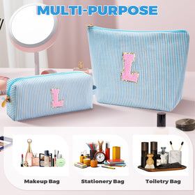 Front view of Btffitting blue cosmetic bags