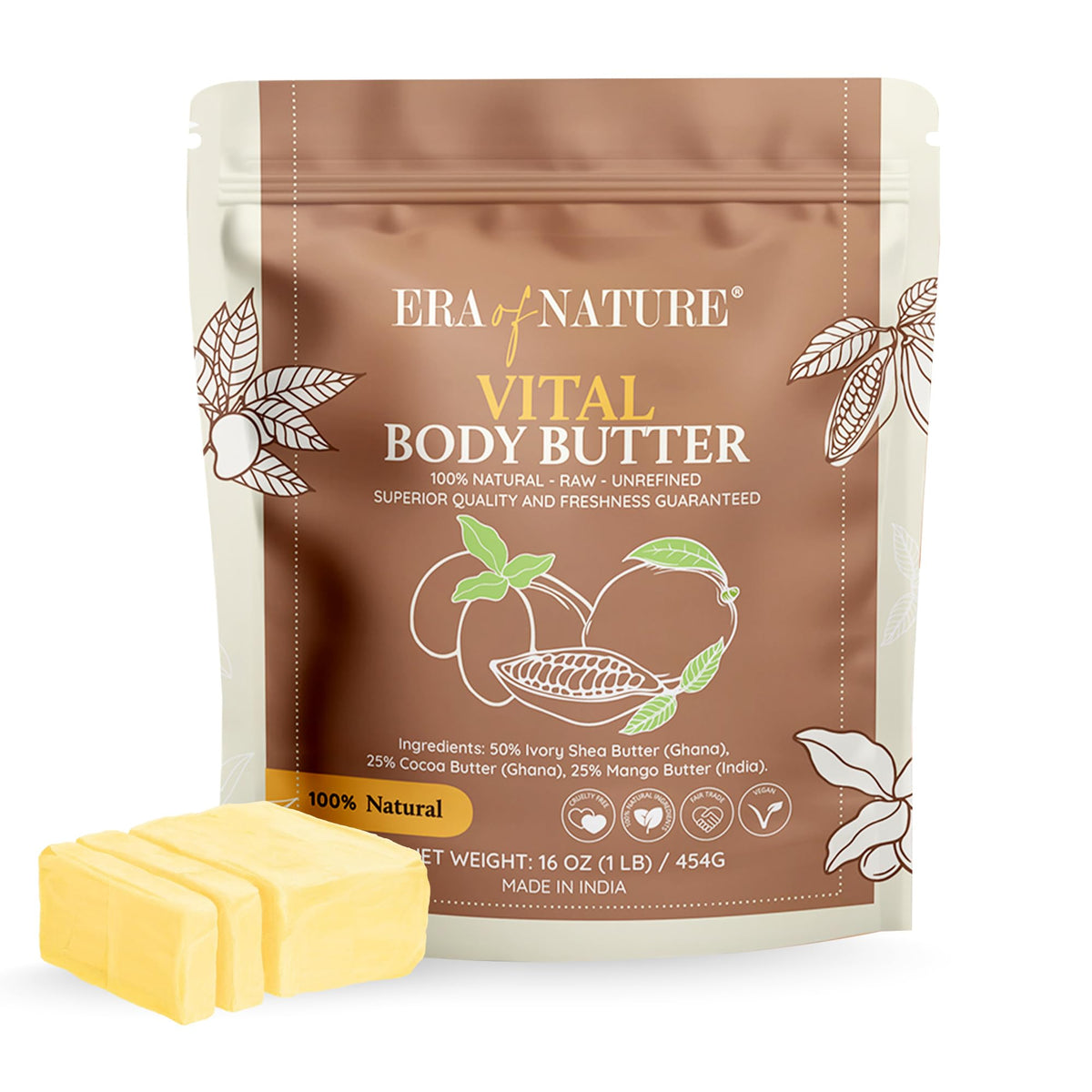 Front view of era of nature Organic Shea, Mango & Cocoa Body Butter 32oz