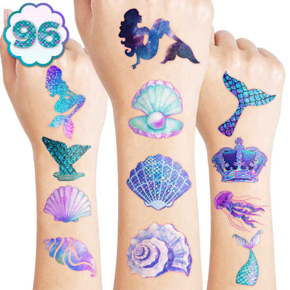 Front view of Generic 96PCS Mermaid Pre-Cut Temporary Tattoos