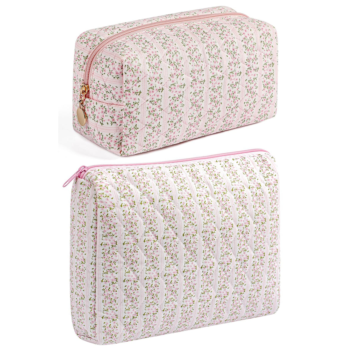 Front view of HHQQWZ Makeup Bag in pink floral design