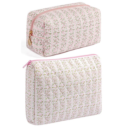 Front view of HHQQWZ Makeup Bag in pink floral design