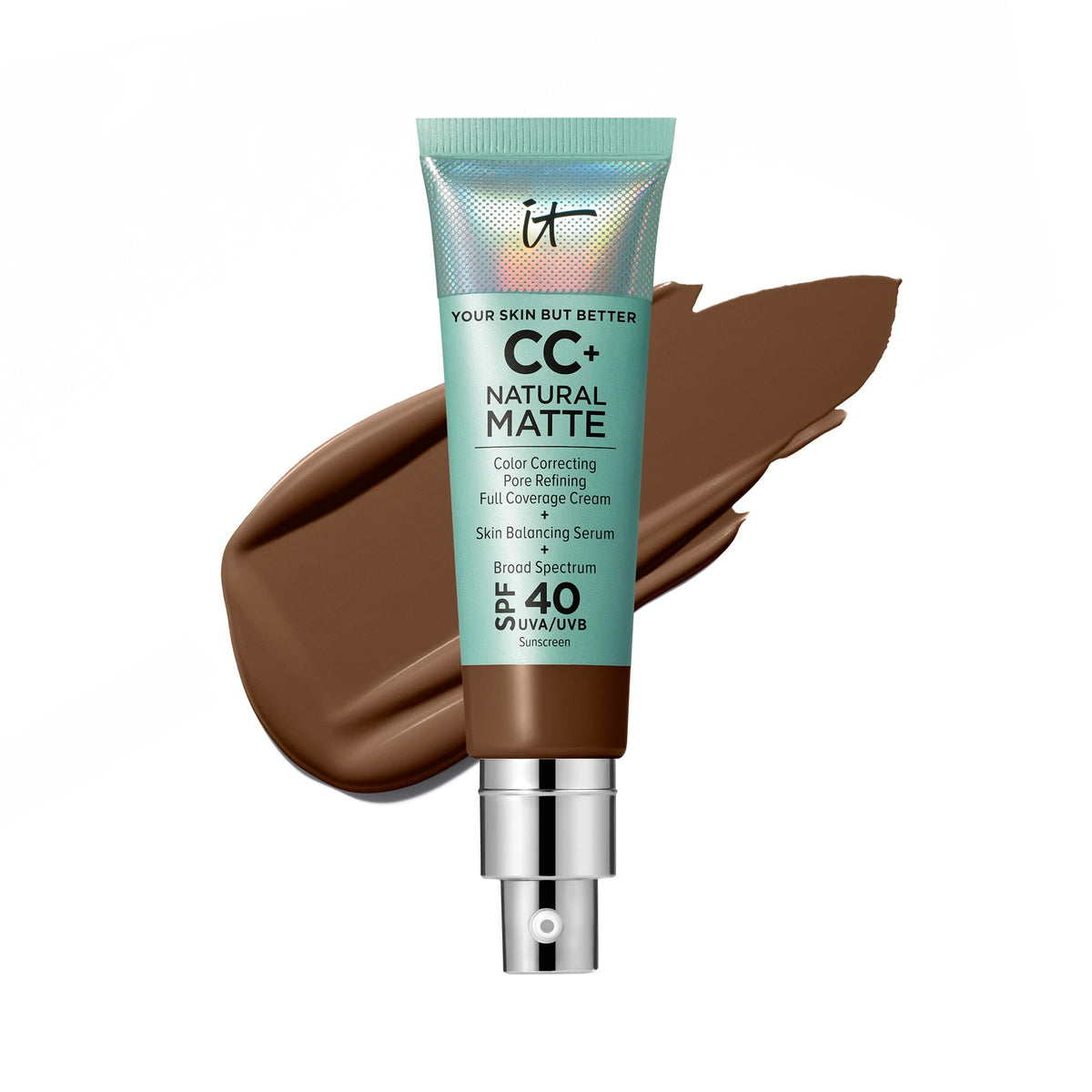 Front view of IT Cosmetics CC+ Cream Natural Matte Foundation in Neutral Deep