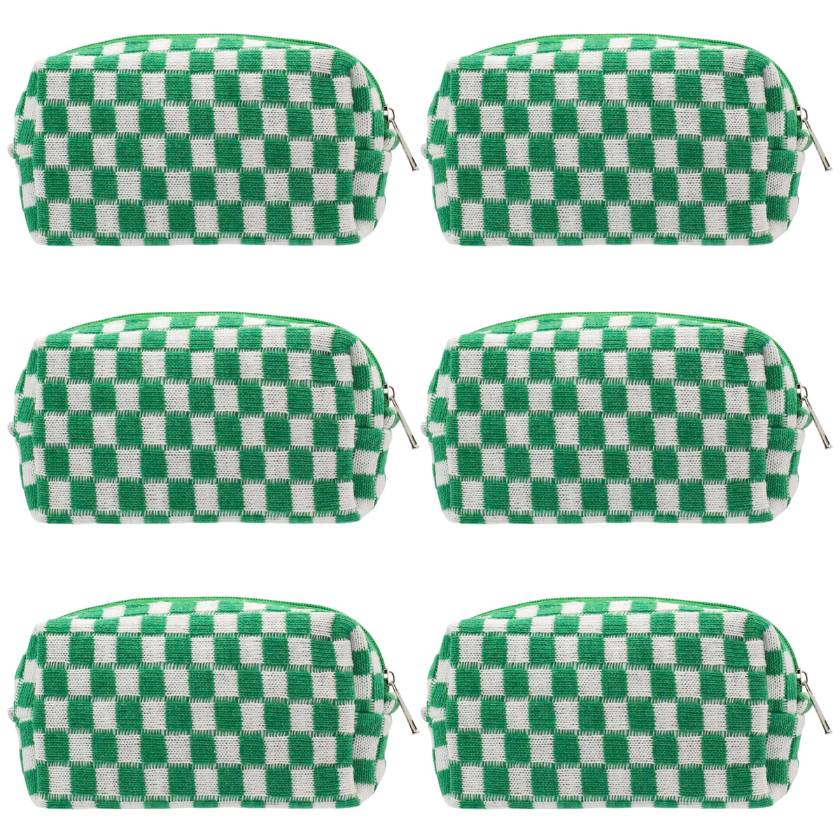 Front view of PAZIMIIK Checkered Makeup Bag in green