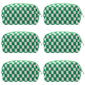 Front view of PAZIMIIK Checkered Makeup Bag in green