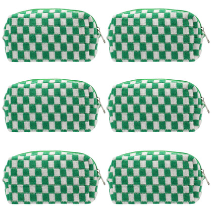 Front view of PAZIMIIK Checkered Makeup Bag in green