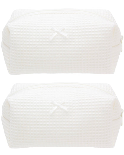 Front view of PAZIMIIK Cozy Makeup Bag 2 Pack in Cream White