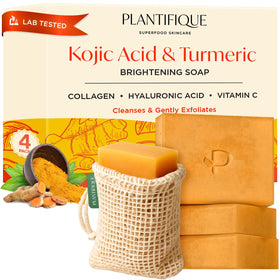 Front view of PLANTIFIQUE Kojic Acid & Turmeric Soap 340g