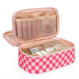 Front view of Relavel Small Makeup Bag in hot pink