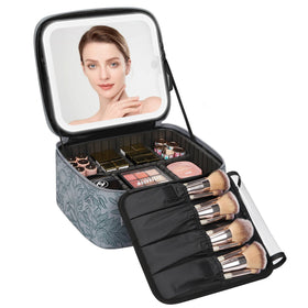 Front view of Relavel Travel Makeup Bag with LED mirror, butterfly design