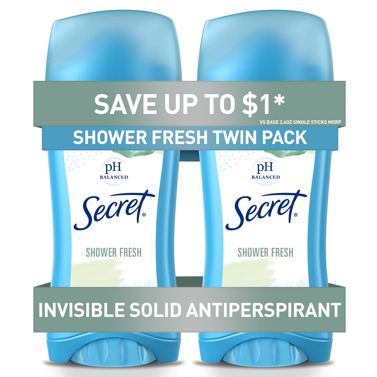 Front view of Secret Antiperspirant and Deodorant 2 pack