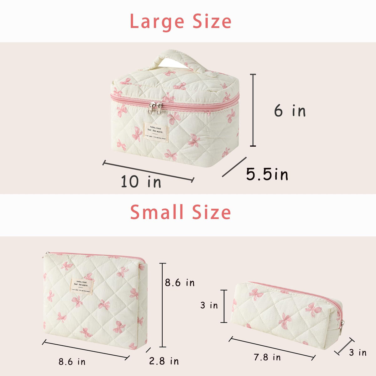 Front view of uekeboag Floral Cotton Makeup Bag with floral pattern