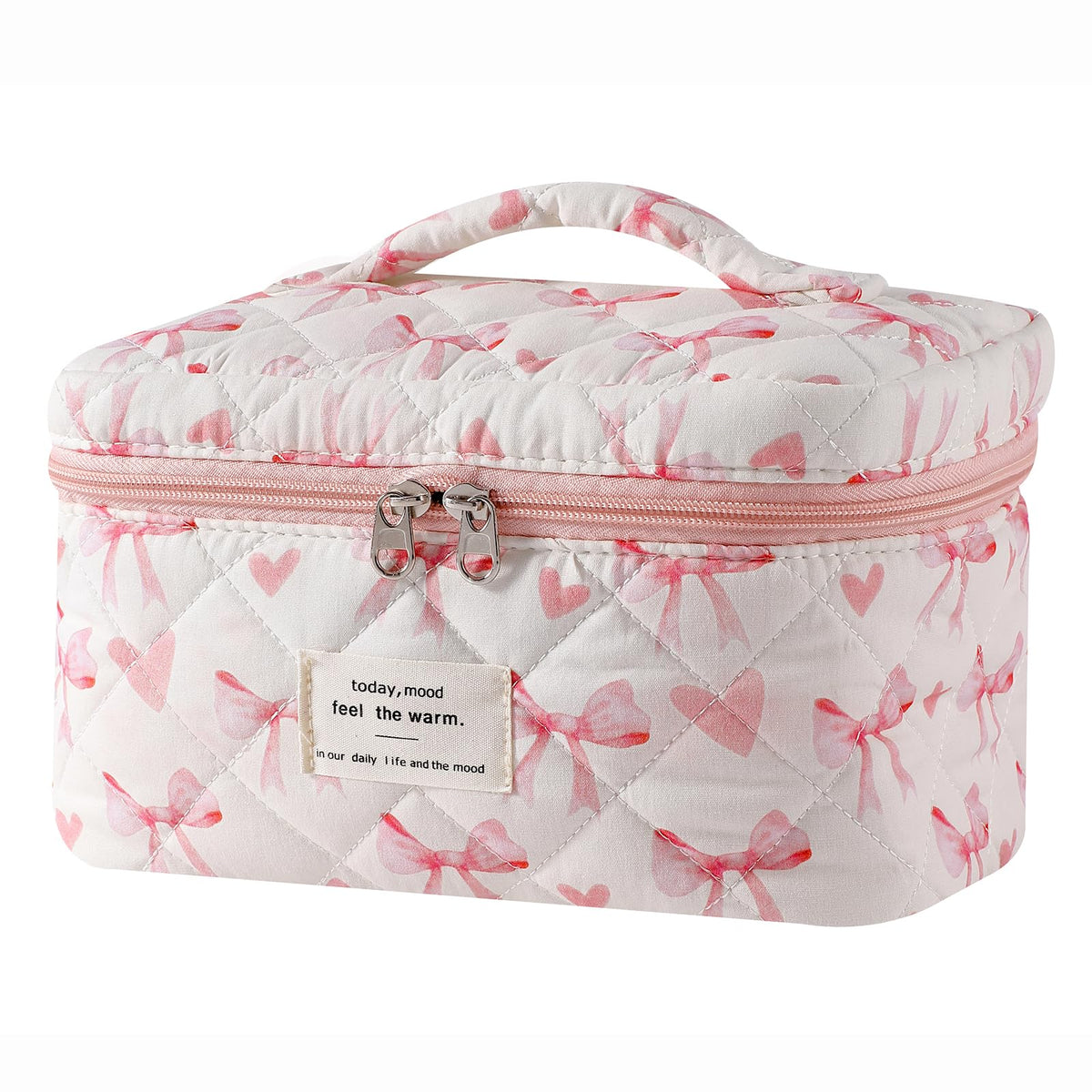 Front view of uekeboag Large Floral Cotton Makeup Bag