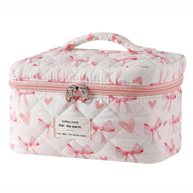 Front view of uekeboag Large Floral Cotton Makeup Bag