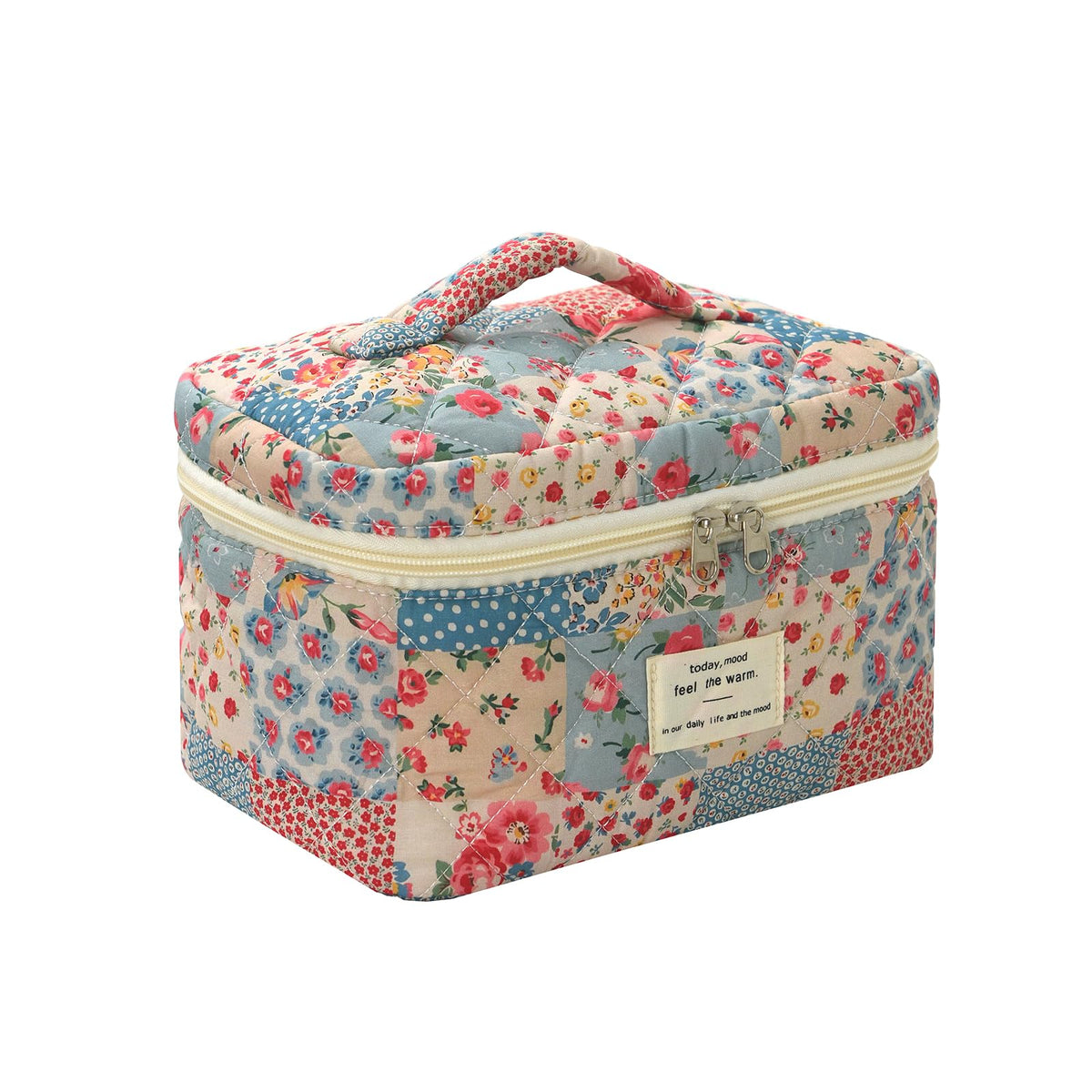 Front view of uekeboag Large Floral Cotton Makeup Bag