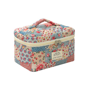 Front view of uekeboag Large Floral Cotton Makeup Bag